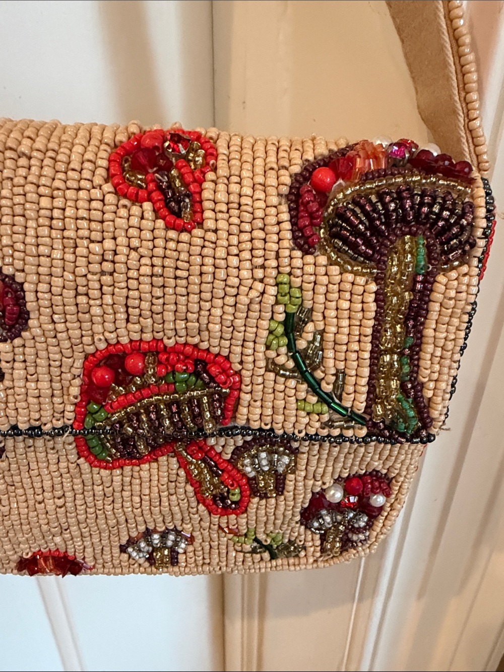 NWT Anthropologie The Fiona Beaded bag - Mushroom print - Pearls, Sparkly Stripe - Picture 5 of 14